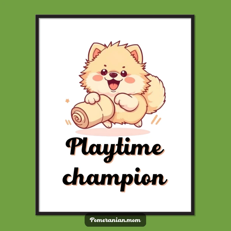 Funny Kawaii Pomeranian Sock Chase Poster: Whimsical Wall Art for Dog Lovers