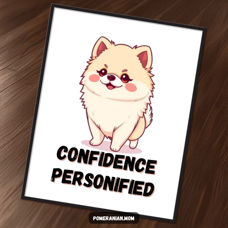 Funny Kawaii Pomeranian Poster: A small dog confidently strutting with a huge personality, exuding sass and funny charm.