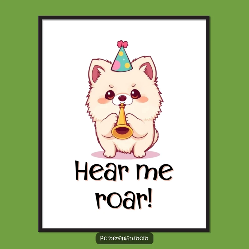 Funny Kawaii Pomeranian Poster: Party Dog Trumpet for Festive Wall Art Gift