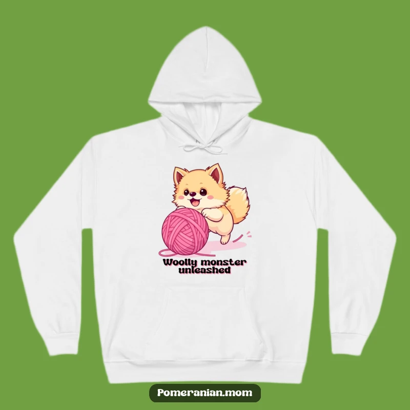 Cozy Funny Pomeranian Yarn Ball Hoodie: Warm Up with Hilarious Dog Art