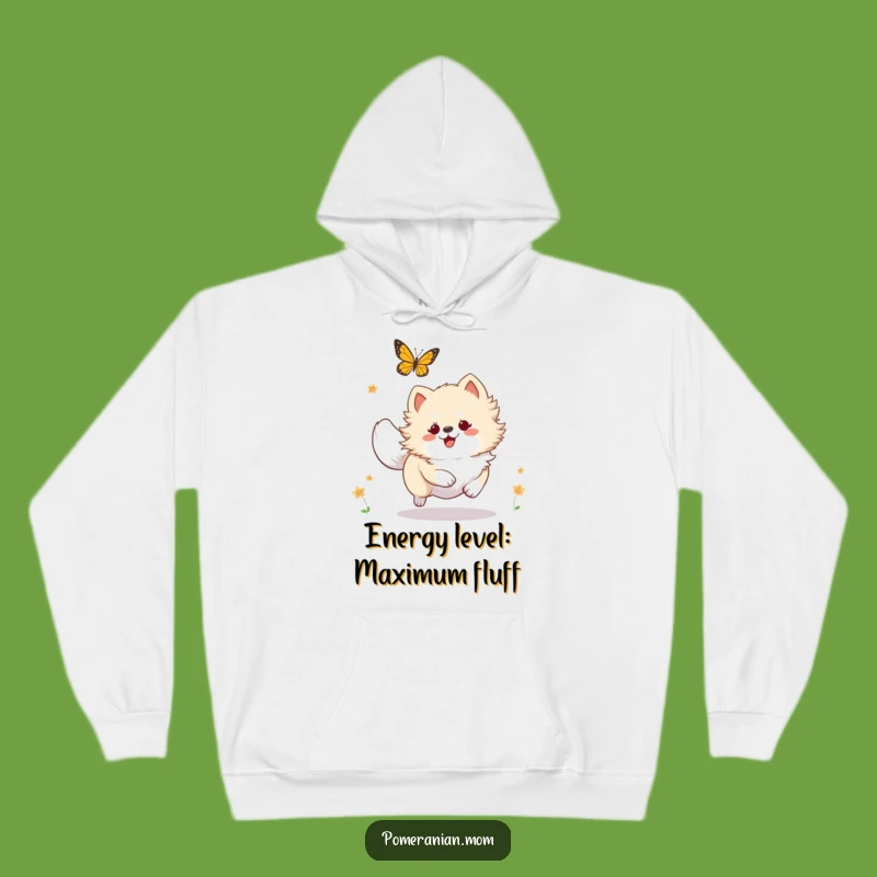 Cozy Funny Kawaii Pomeranian Butterfly Chase Hoodie, Warm and Hilarious Gift