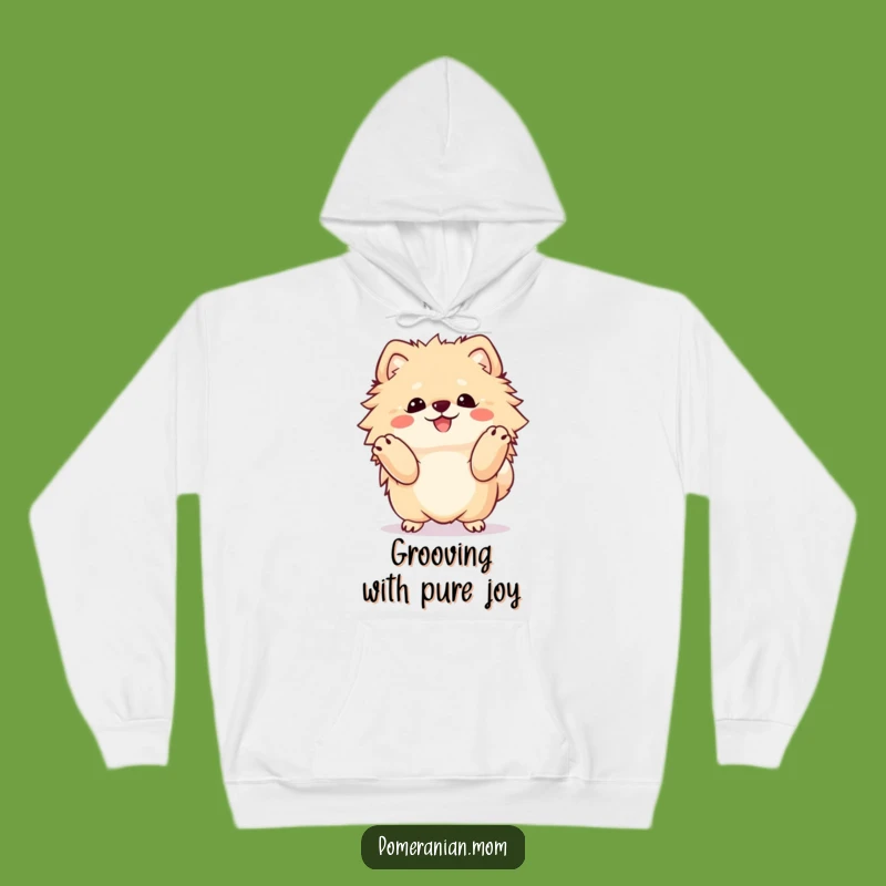 Cozy Funny Kawaii Pomeranian Happy Dance Hoodie, Warm and Hilarious Comfort
