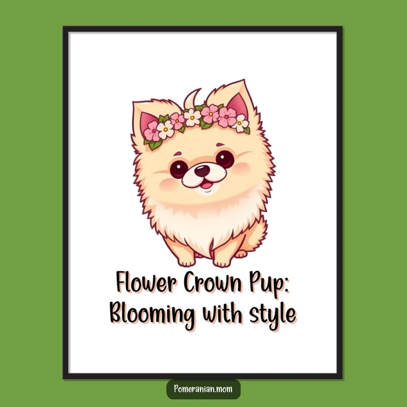 Free Printable Kawaii Pomeranian Wall Art: Flower Crown Dog Cute Downloadable Decor