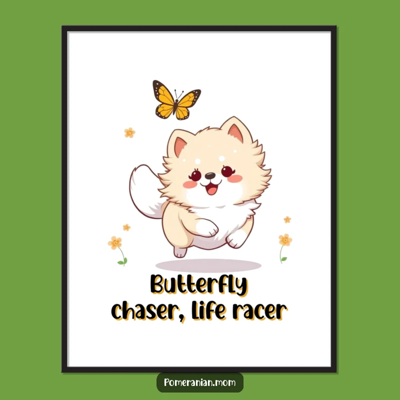 Free Printable Wall Art: Energetic Pomeranian Butterfly Chase Funny Downloadable