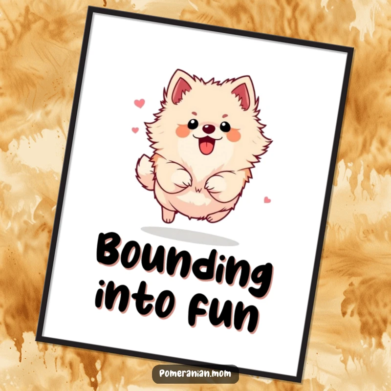 Funny Free Printable Wall Art: A Pomeranian captures the essence of pure, unadulterated motion and joyful bounding.