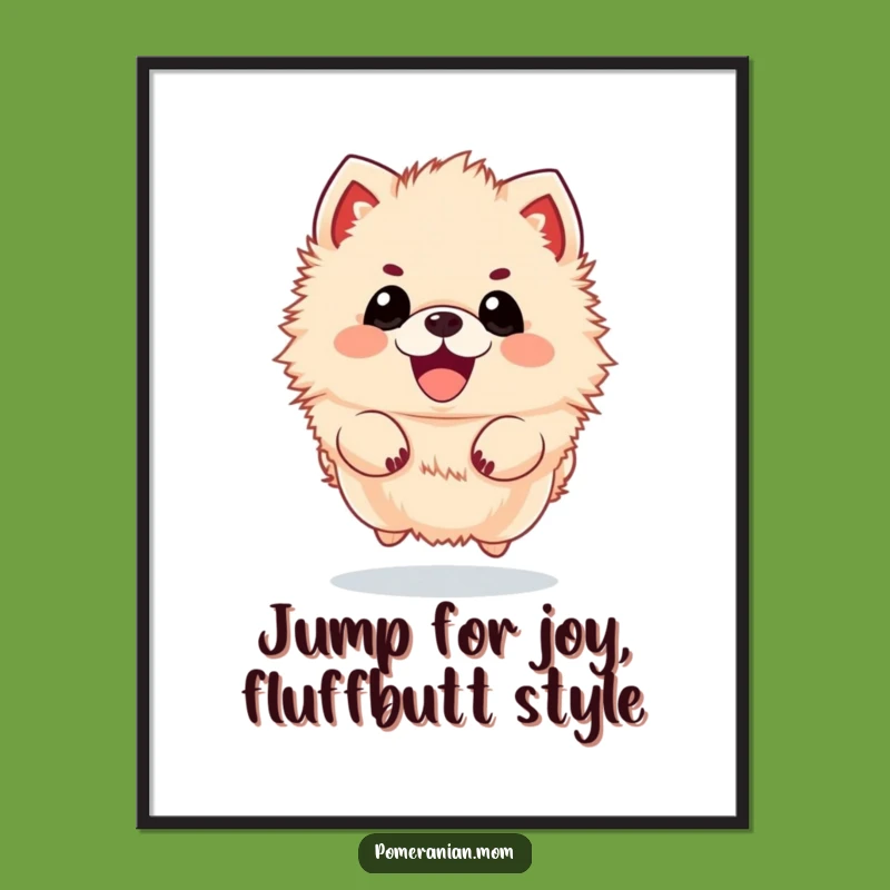 Funny Free Printable Wall Art: Energetic Kawaii Pomeranian Jump, Adorable Downloadable Poster