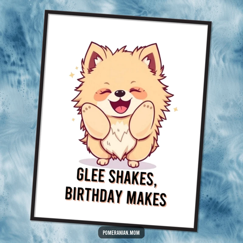 Funny Free Printable Wall Art: Kawaii Pomeranian playfully shaking its entire body with unrestrained glee and happiness.