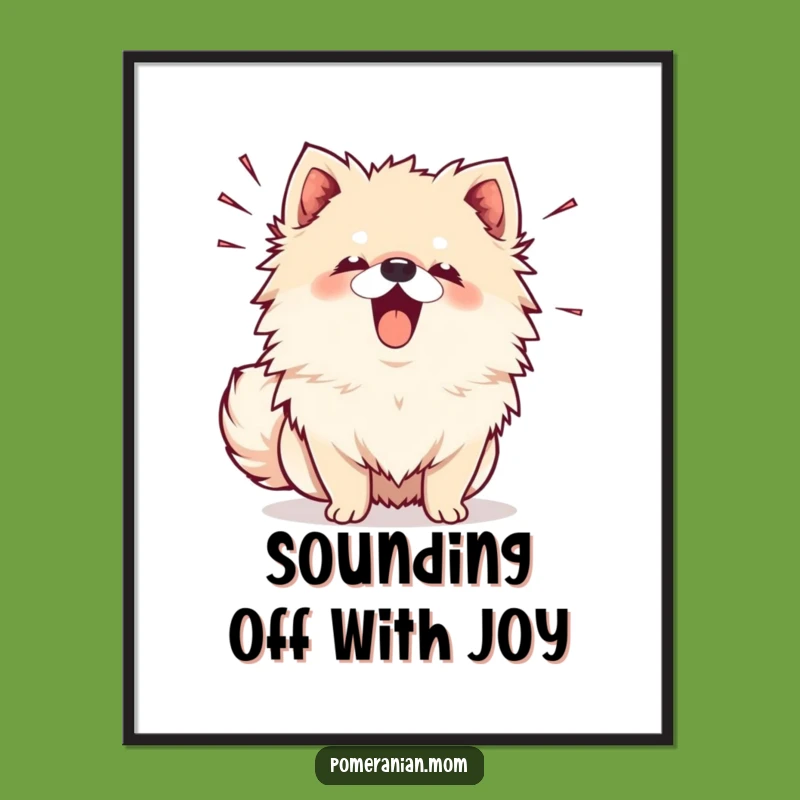 Free Printable Kawaii Pomeranian Art: Barking Dog Sound Lines Wall Decor Download