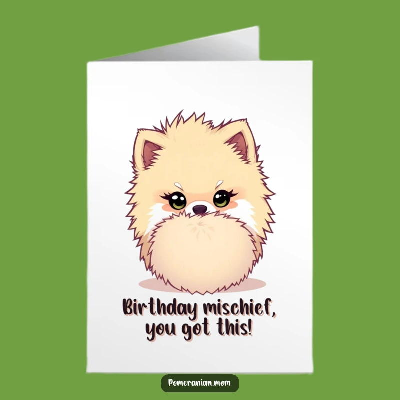 Free Printable Birthday Card: Mischievous Kawaii Pomeranian, Funny Dog Downloadable Gift