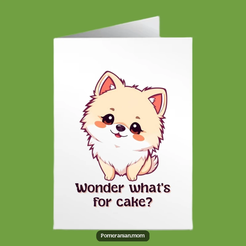 Free Printable Bday Card: Curious Kawaii Pomeranian Tilt, Funny Downloadable Sweetness