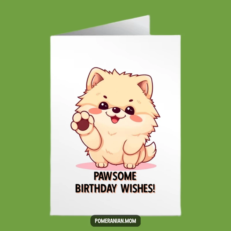 Free Printable Birthday Card: Cheerful Kawaii Pomeranian Handshake, Funny Dog Downloadable Gift