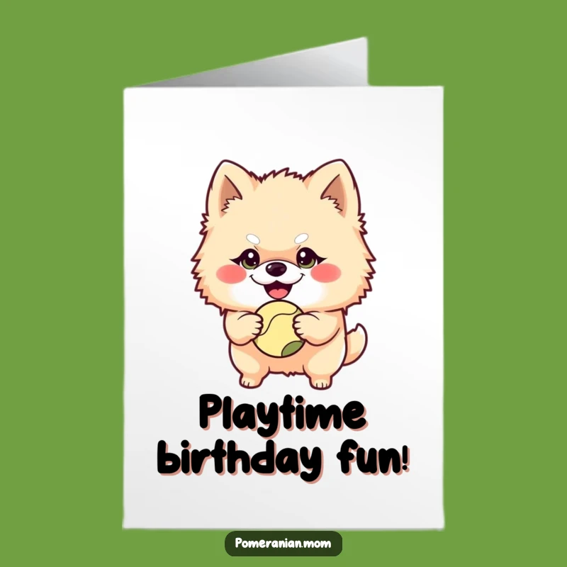 Free Printable Birthday Card Mischievous Pomeranian Ball Funny Downloadable Gift