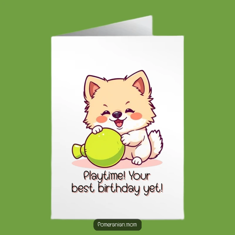 Free Printable Birthday Card: Playful Kawaii Pomeranian Yips, Funny Downloadable Fun