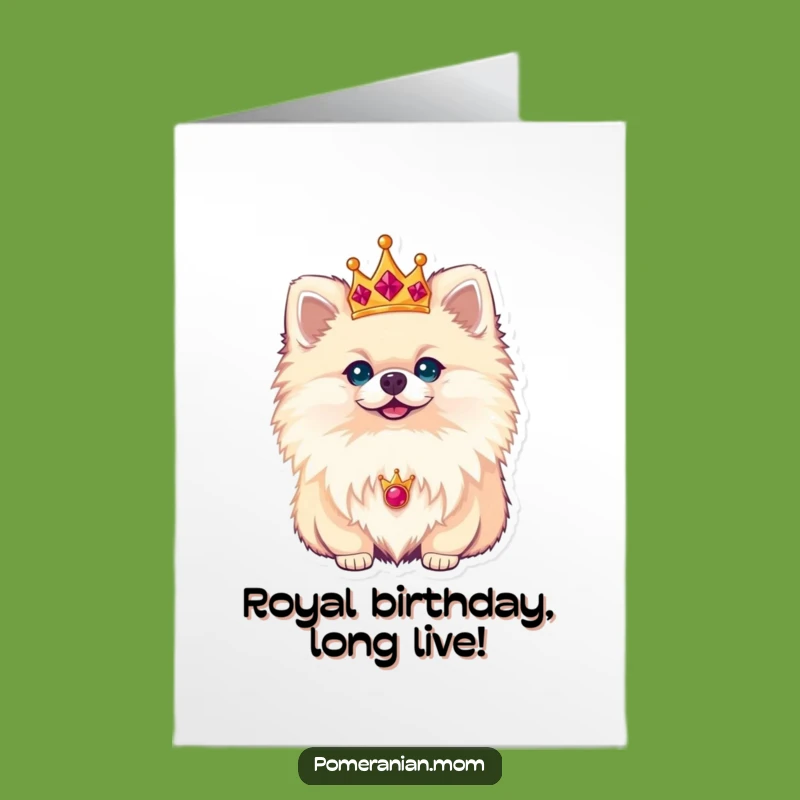 Free Printable Birthday Card: Royal Pomeranian - Funny Crown Dog Downloadable Gift
