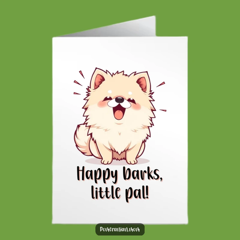 Free Printable Kawaii Pomeranian Birthday Card: Barking Dog Sound Lines Download Gift