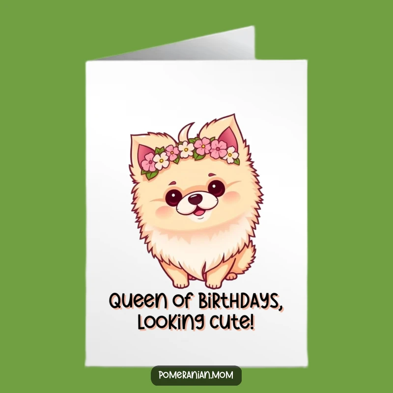Free Printable Kawaii Pomeranian Birthday Card: Flower Crown Dog Cute Birthday Gift