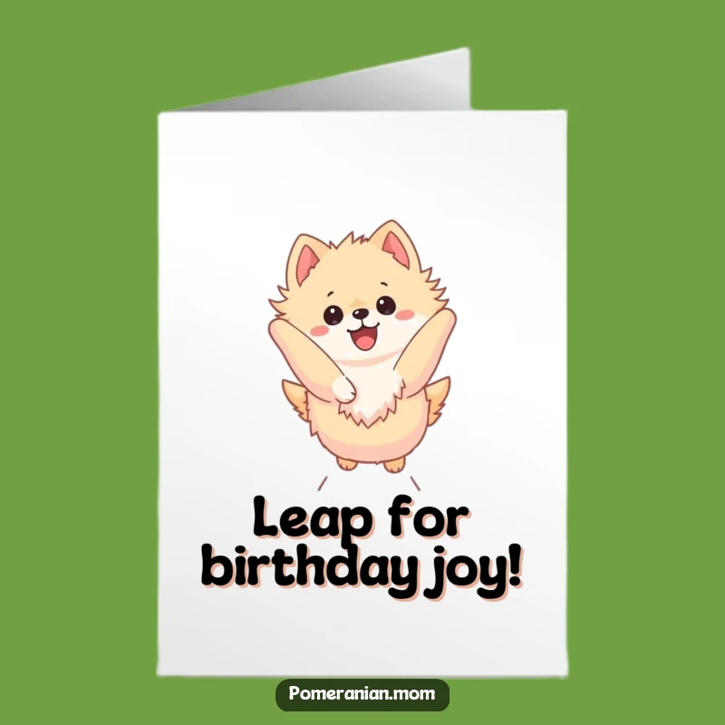 Free Printable Birthday Card: Jumping Kawaii Pomeranian, Funny Dog Downloadable Gift