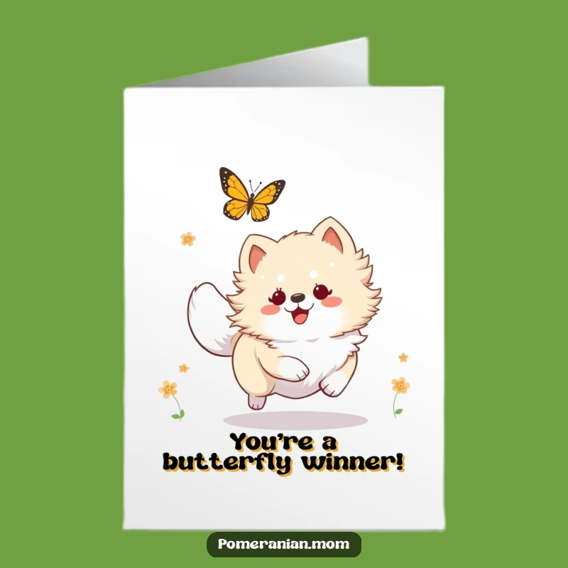 Free Printable Congrats Card: Adorable Pomeranian Butterfly Fun Downloadable Gift