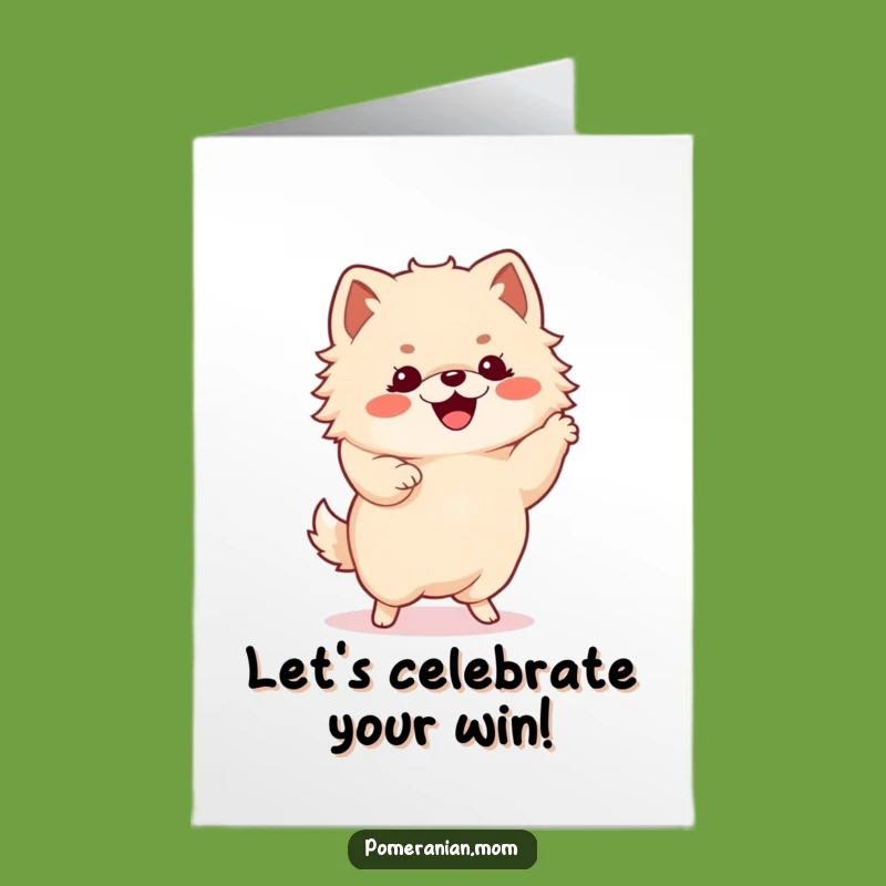 Free Printable Kawaii Pomeranian Congrats Card: Dancing Dog Funny Puppy Downloadable Gift