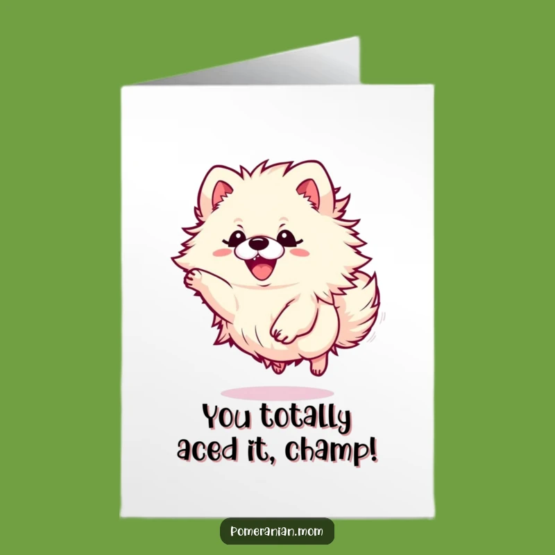 Free Printable Kawaii Pomeranian Congrats Card: Energetic Dog Funny Downloadable Gift