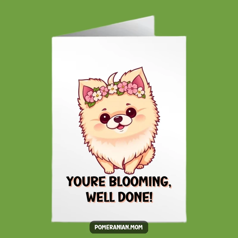Free Printable Kawaii Pomeranian Congrats Card: Flower Crown Dog Downloadable Gift