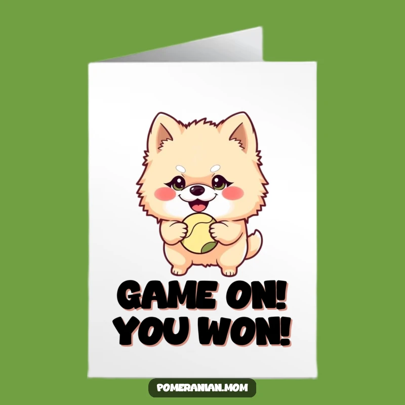 Free Printable Congrats Card Mischievous Pomeranian Ball Funny Downloadable Gift