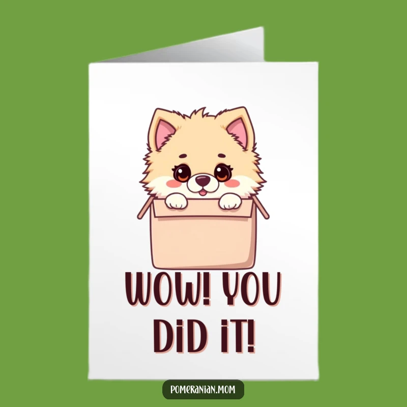 Free Printable Congrats Card: Surprised Pomeranian Toy Box, Funny Dog Downloadable Gift