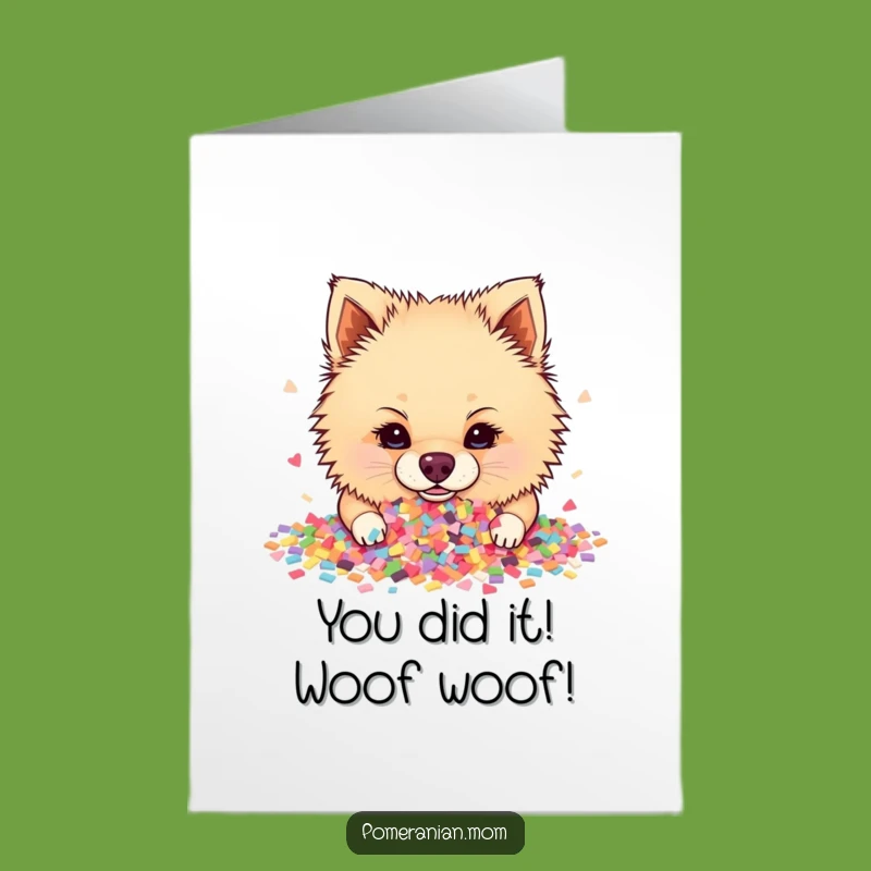 Free Printable Congrats Card: Confetti Pomeranian - Joyful Dog Downloadable Gift