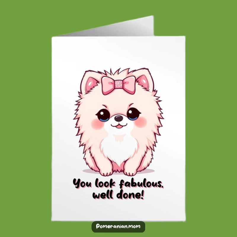 Free Printable Kawaii Pomeranian Congrats Card: Sparkly Bow Funny Downloadable