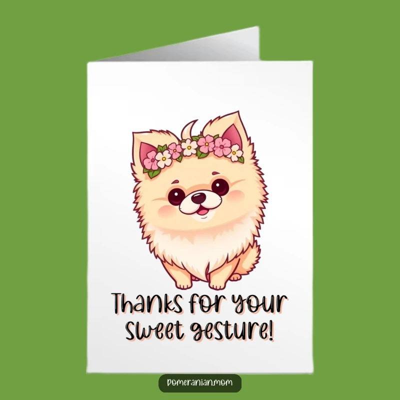 Free Printable Kawaii Pomeranian Thank You Card: Flower Crown Dog Downloadable