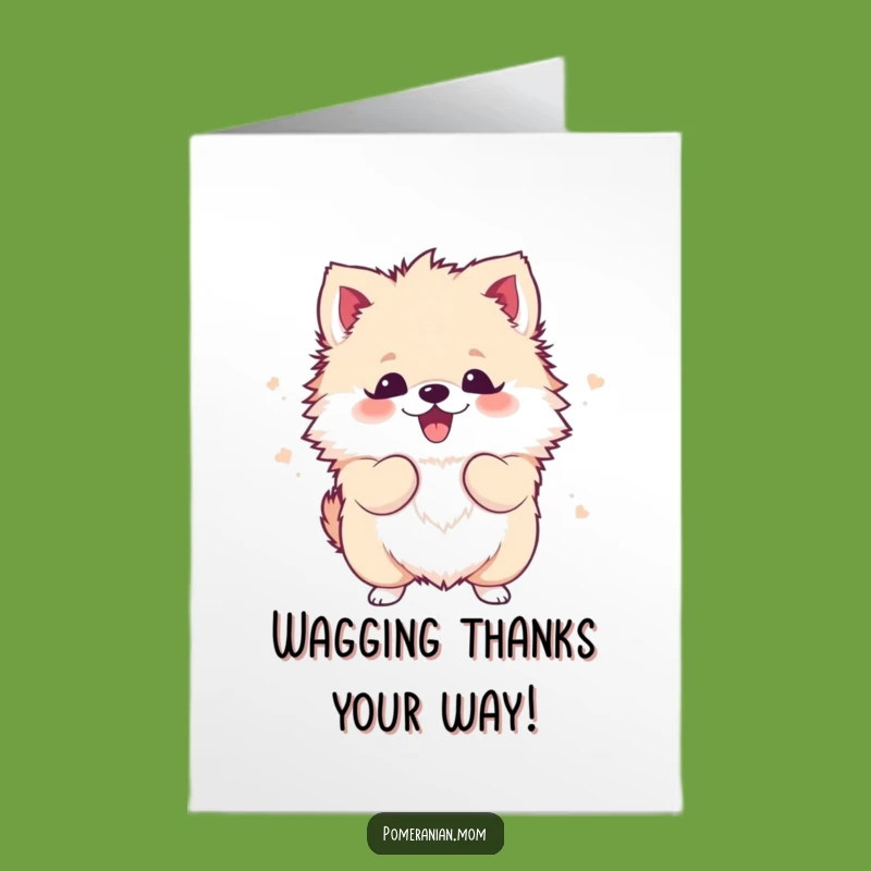 Free Printable Kawaii Pomeranian Thank You Card: Shaking Dog Gratitude Downloadable