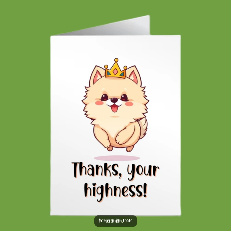 Free Printable Royal Pomeranian Thank You Card: Crowned Dog Downloadable
