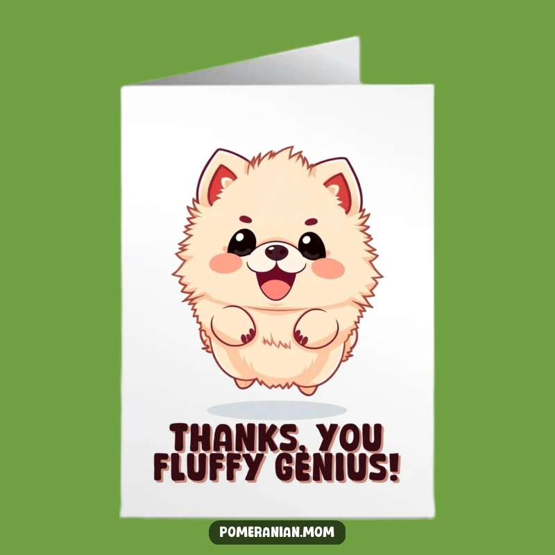 Free Printable Thank You Card: Happy Kawaii Pomeranian Jumps Thanks, Funny Downloadable Appreciation