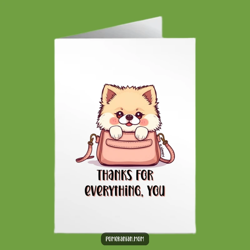 Free Printable Thank You Card Kawaii Pomeranian Peek Purse Funny Downloadable Gift
