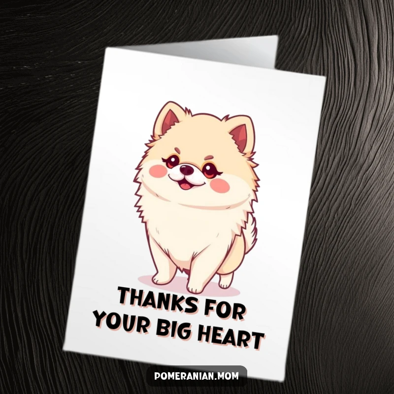 Funny Free Printable Thank You Card: A tiny Kawaii Pomeranian struts proudly, showcasing its huge personality.