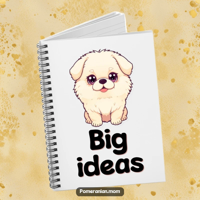 Funny dog notebook featuring a fluffy dog with big, sparkling eyes, perfect for journaling, notes, and creative writing.