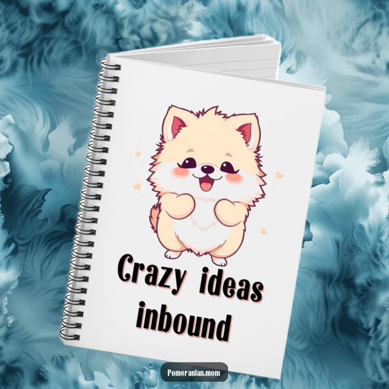 Funny Kawaii Pomeranian Notebook: A cute, fluffy dog energetically shaking its body with excitement, perfect for jotting down fun ideas.