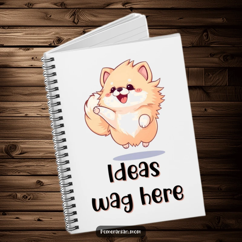 Funny Kawaii Pomeranian, poised for a joyful leap, ready to inspire your notes and creative thoughts.