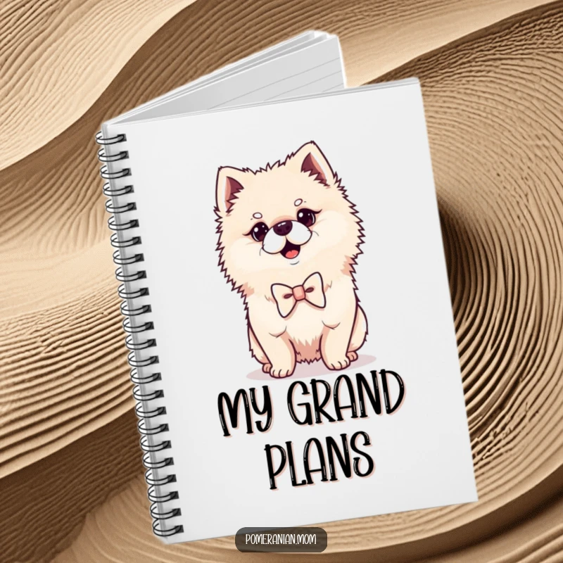 Funny Kawaii Pomeranian notebook, featuring a proud dog with a bowtie, perfect for writing and planning.