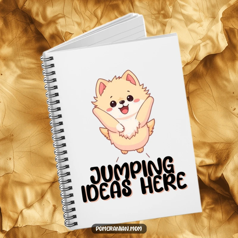 Funny Kawaii Pomeranian Notebook: Cute dog in a high leap, ideal for jotting down notes with dynamic and humorous flair.