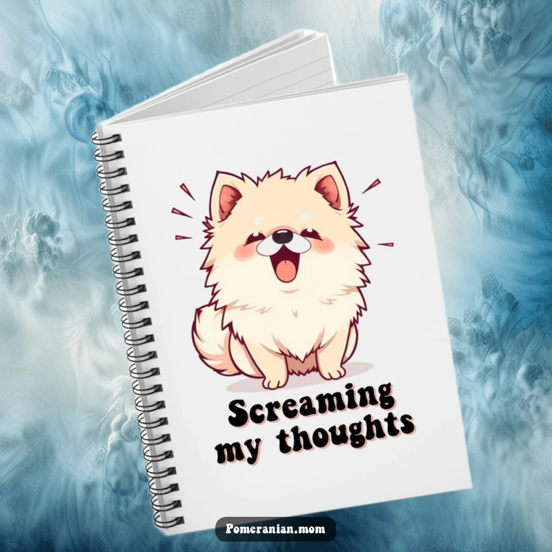 Funny Kawaii Pomeranian Notebook: A cute dog barking with sound lines, perfect for jotting down loud and funny ideas.