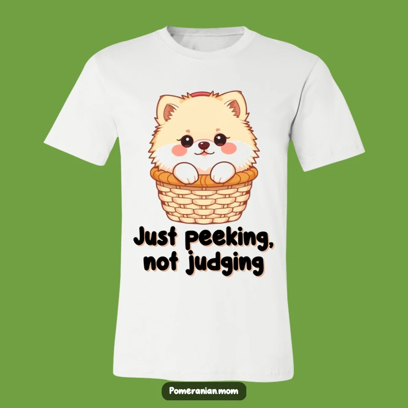 Funny Kawaii Pomeranian T-Shirt: Cute Dog Peeking Basket, Hilarious & Adorable Gift
