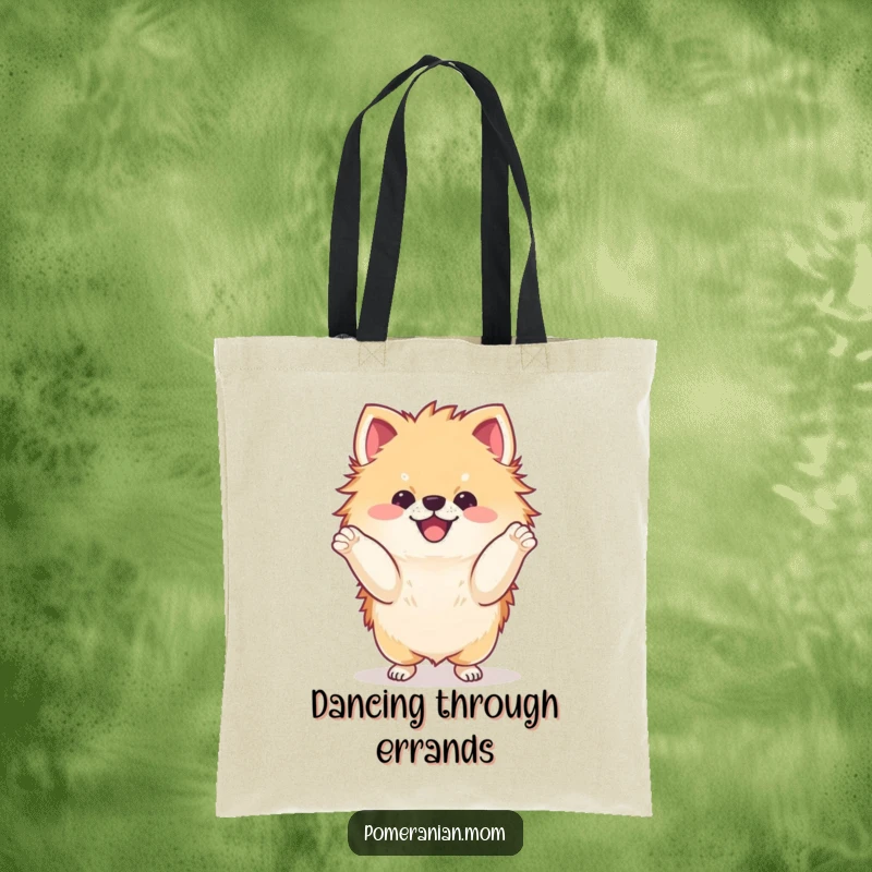 Funny kawaii Pomeranian doing a delighted dance with its paws tote bag, a practical and cute accessory for dog lovers.