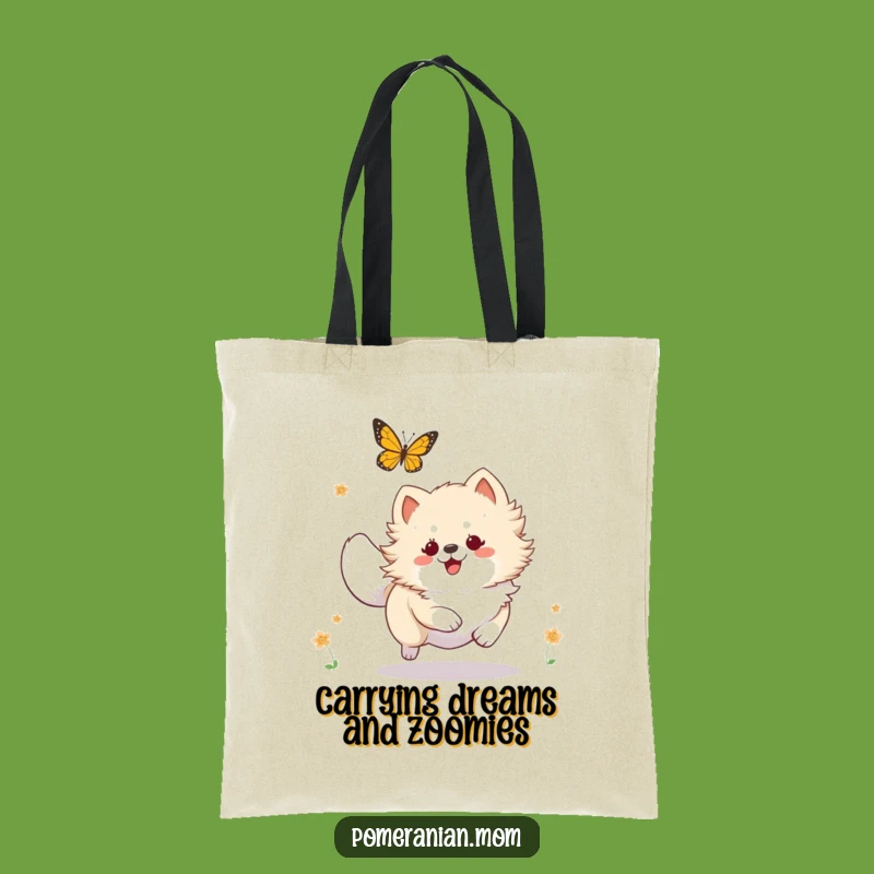Funny Kawaii Pomeranian Butterfly Chase Tote Bag, Stylish and Hilarious Accessory