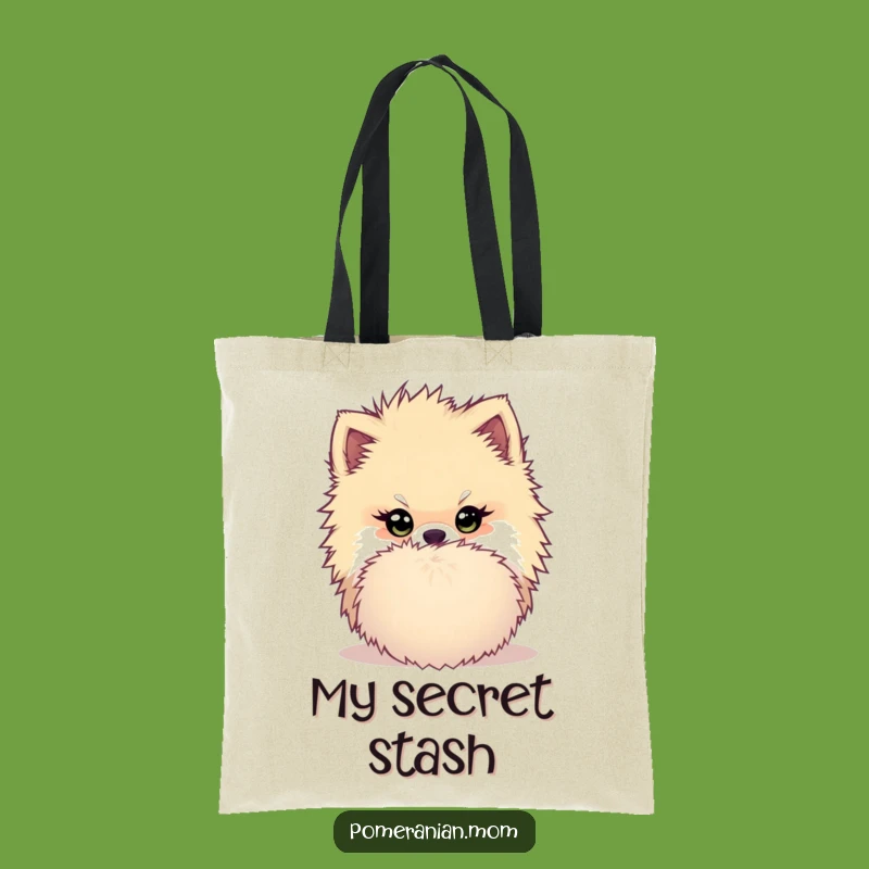 Funny Kawaii Pomeranian Mischief Tote Bag - Hidden Pompom Shopping Bag