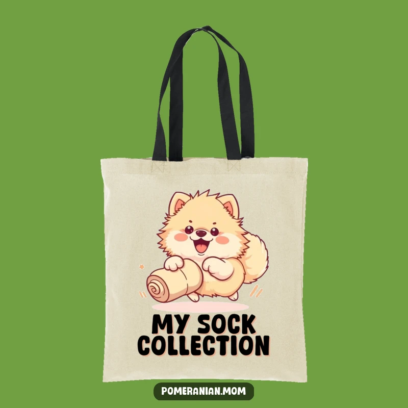 Funny Kawaii Pomeranian Sock Chase Tote Bag: Durable and Hilarious Dog Accessory