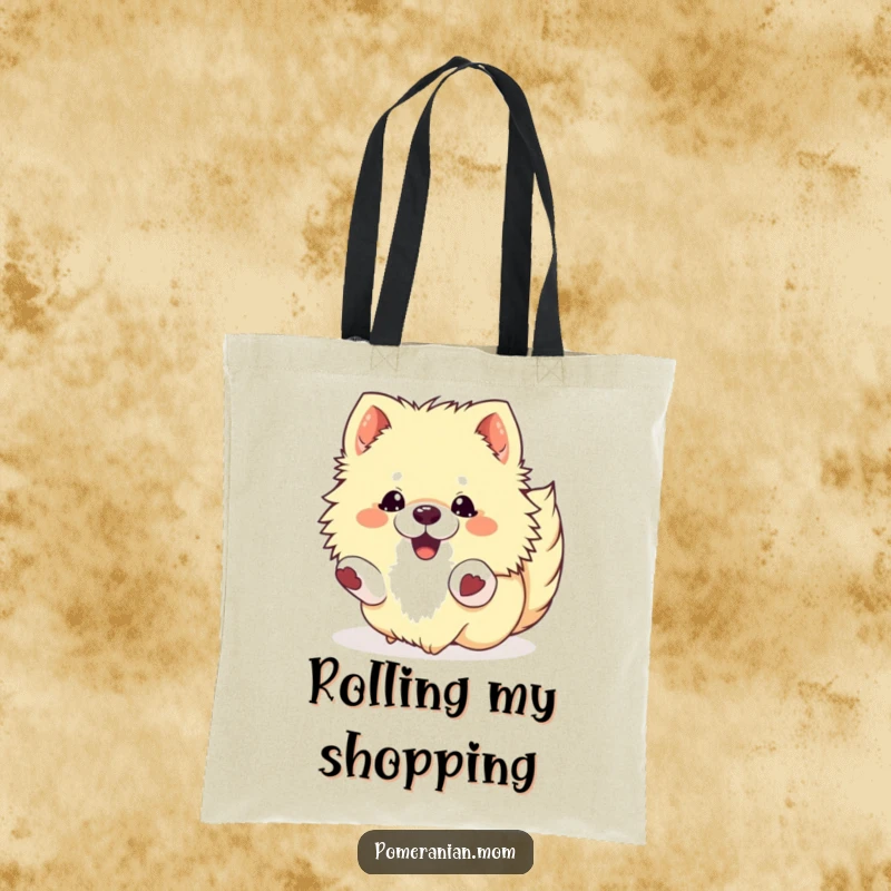 Funny Kawaii Pomeranian Tote Bag: A fluffy dog rolling with pure delight, perfect for carrying essentials with style.